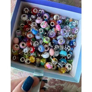 120 Pieces Assorted European Craft Beads Large Hole Lampwork Spacer Beads